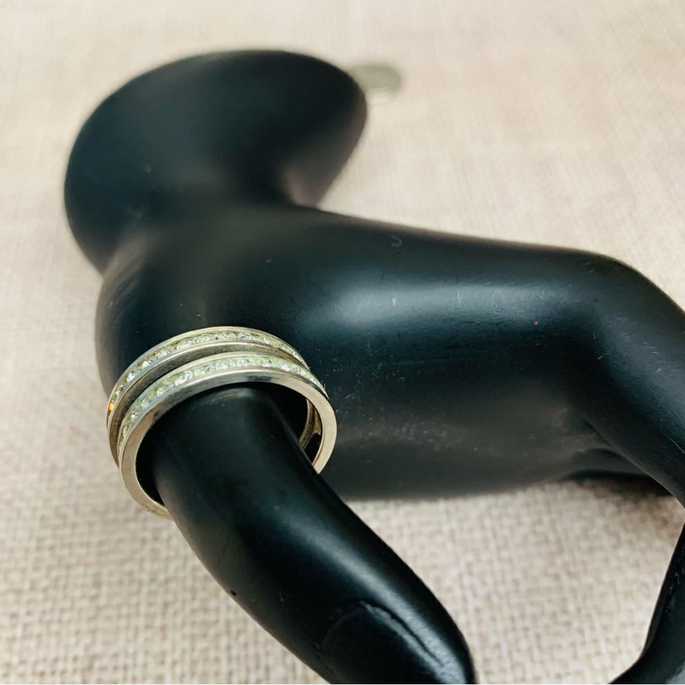 Silver Crystal Band Rings Set of 2‎